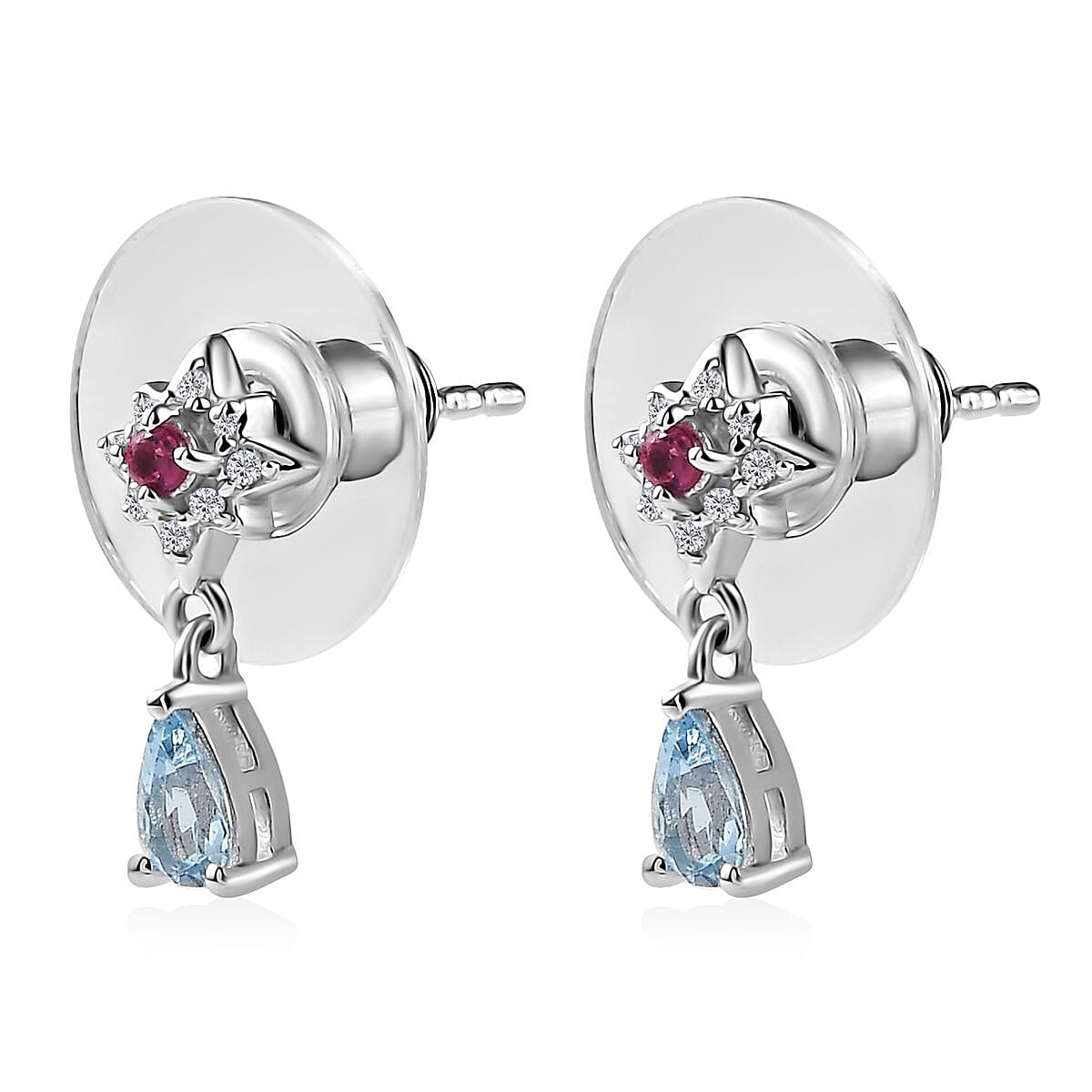 Santa Maria Aquamarine and Multi Gemstone Celestial Earrings in Platinum Over Sterling Silver 0.50 ctw