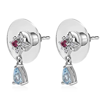 Santa Maria Aquamarine and Multi Gemstone Celestial Earrings in Platinum Over Sterling Silver 0.50 ctw