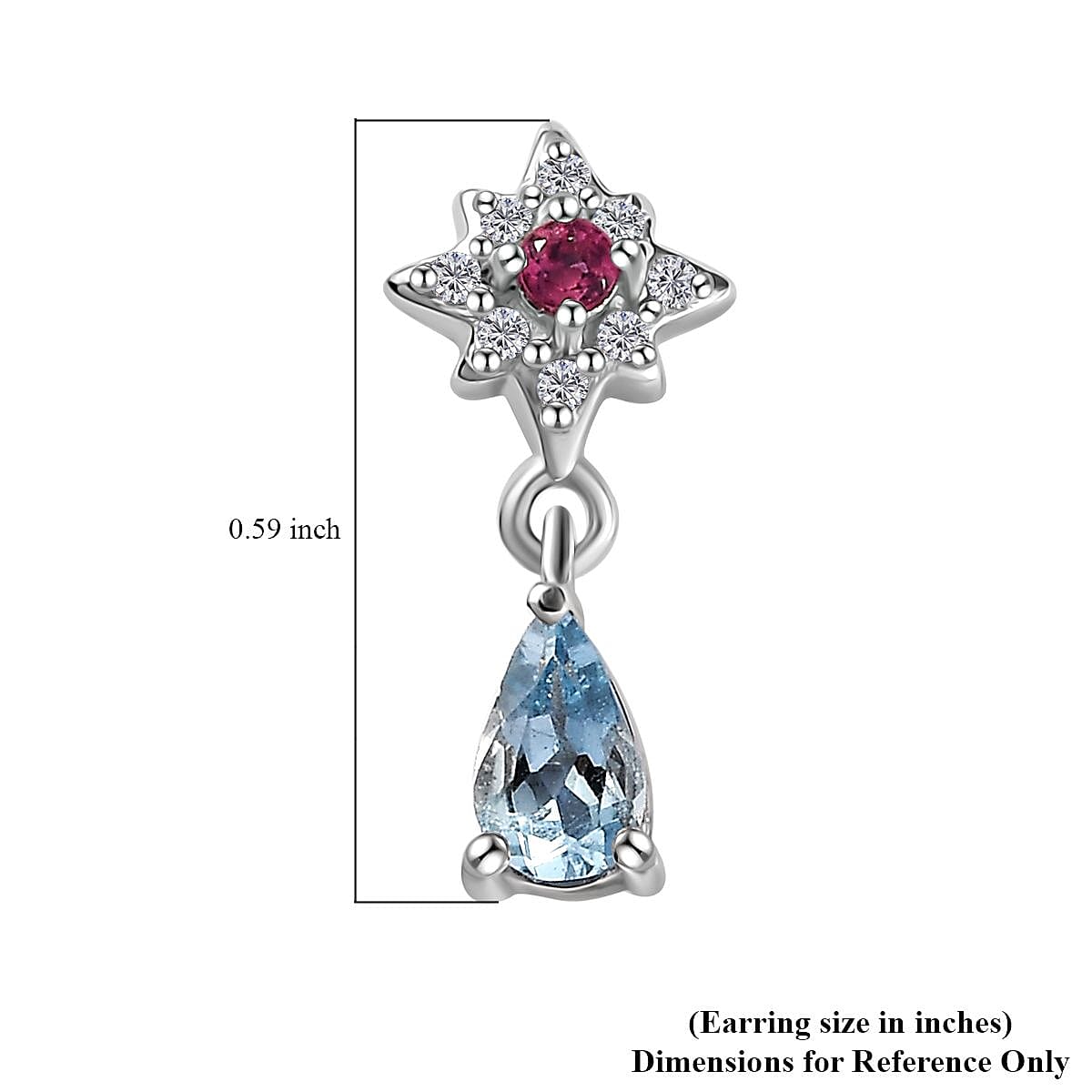 Santa Maria Aquamarine and Multi Gemstone Celestial Earrings in Platinum Over Sterling Silver 0.50 ctw