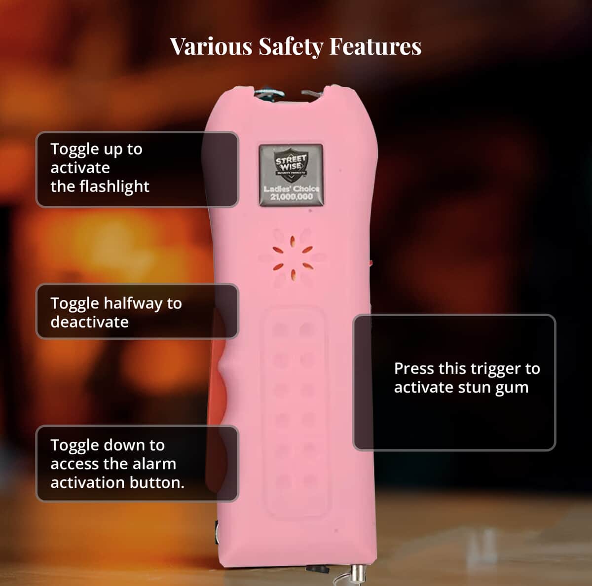 Streetwise Pink stun Gun with Flash Light, Alarm and Carry Case (5x1.5) image number 4
