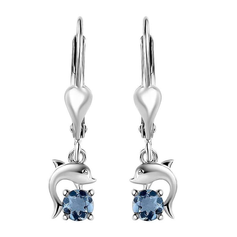 Santa Maria Aquamarine Dolphin Earrings in Platinum Over Sterling Silver 0.30 ctw