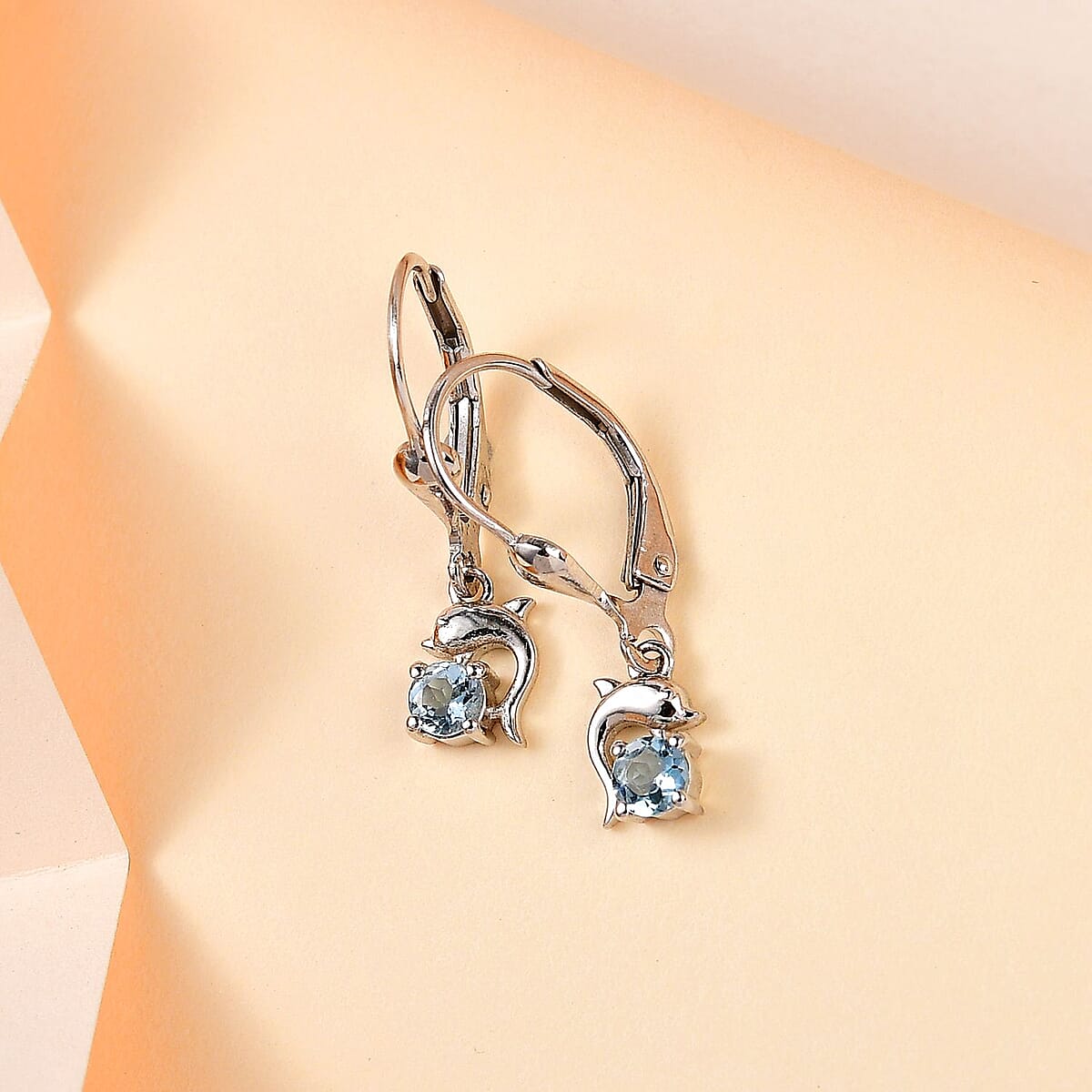 Santa Maria Aquamarine Dolphin Earrings in Platinum Over Sterling Silver 0.30 ctw image number 1