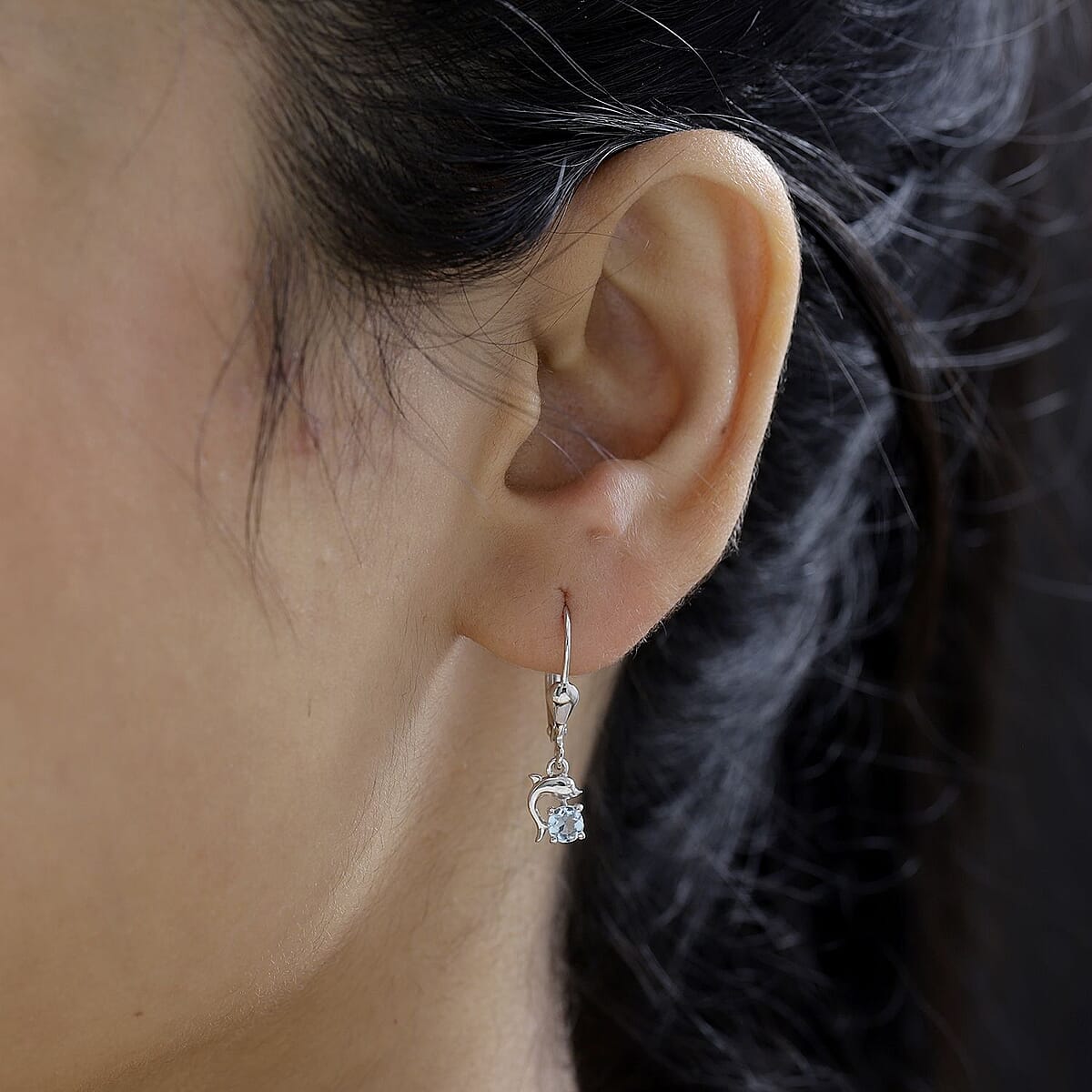 Santa Maria Aquamarine Dolphin Earrings in Platinum Over Sterling Silver 0.30 ctw image number 2