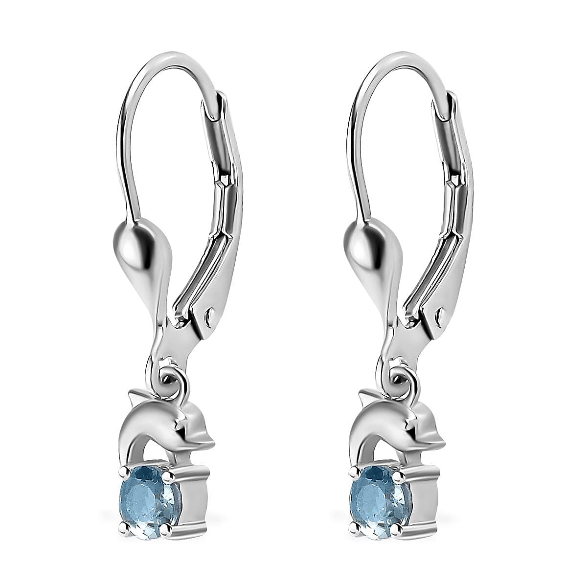 Santa Maria Aquamarine Dolphin Earrings in Platinum Over Sterling Silver 0.30 ctw image number 3