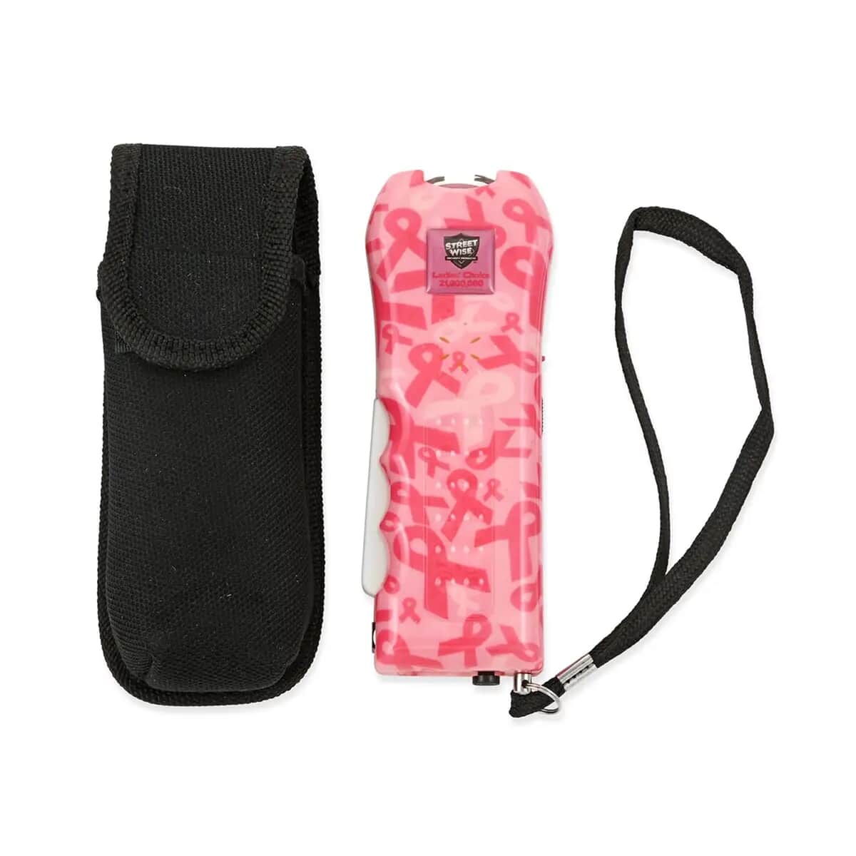 Closeout Streetwise Pink Cancer Awareness Ribbon Stun Gun with Flash Light, Alarm and Carry Case (5x1.5) image number 0