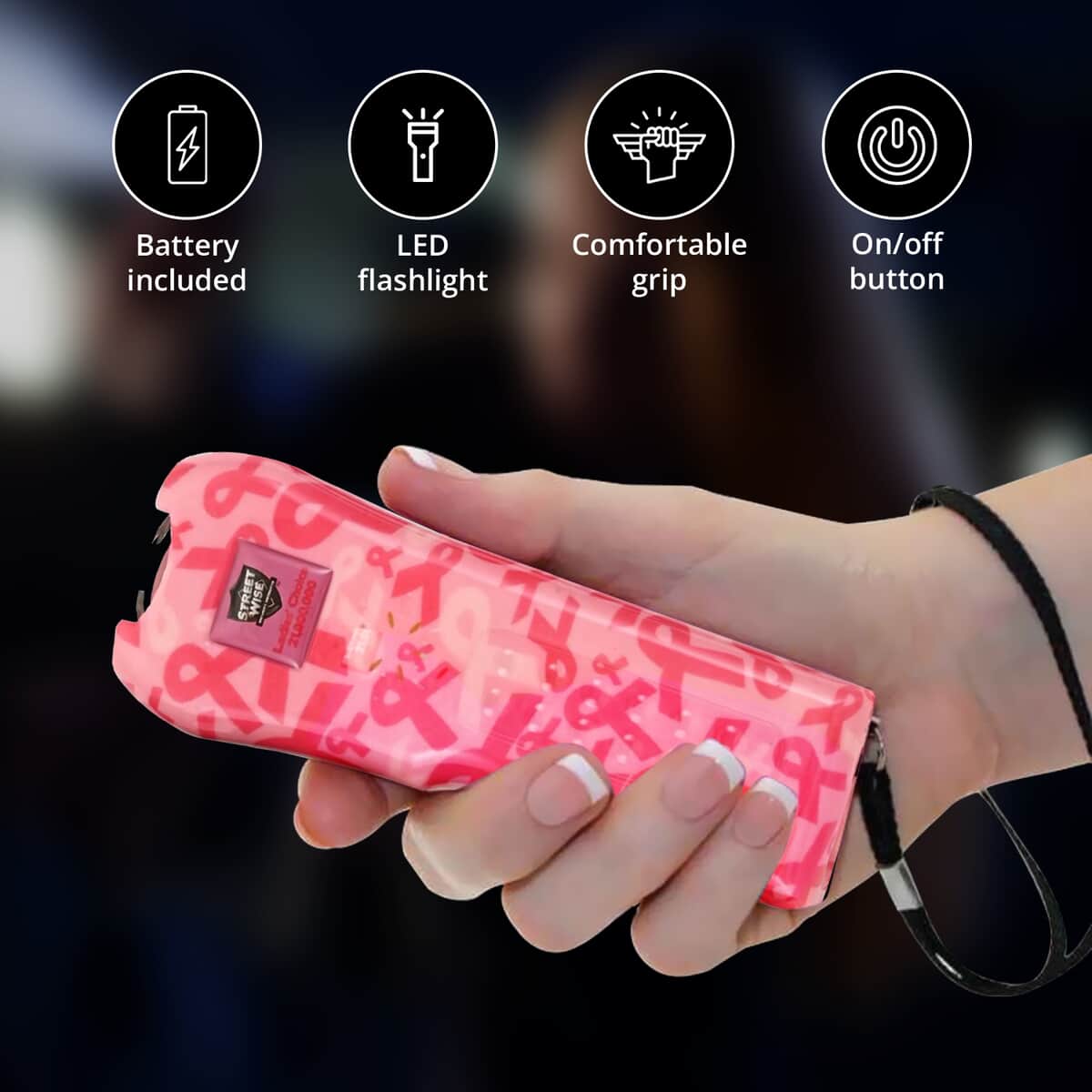 Streetwise Pink Cancer Awareness Ribbon Stun Gun with Flash Light, Alarm and Carry Case (5x1.5) image number 3