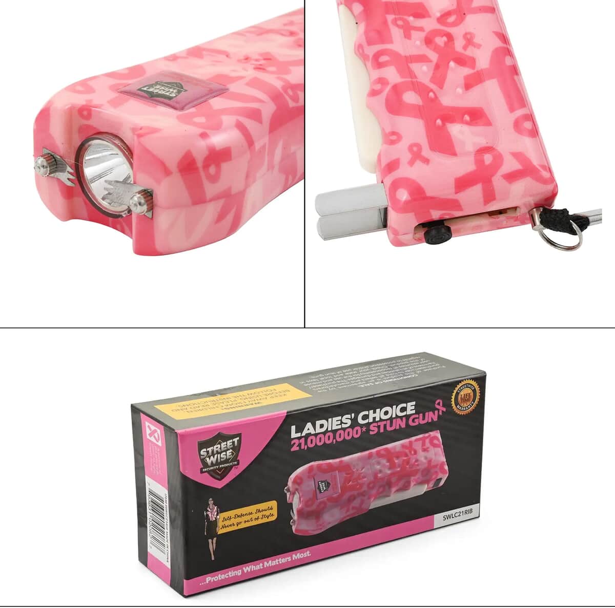Streetwise Pink Cancer Awareness Ribbon Stun Gun with Flash Light, Alarm and Carry Case (5x1.5) image number 8