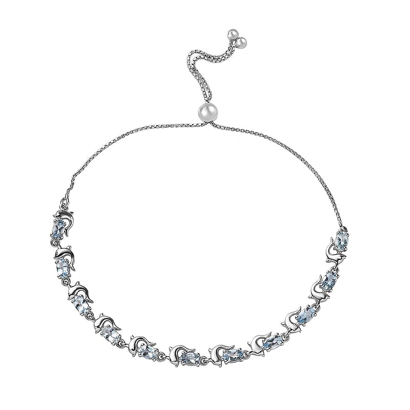 Santa Maria Aquamarine Dolphin Bolo Bracelet in Platinum Over Sterling Silver 2.15 ctw