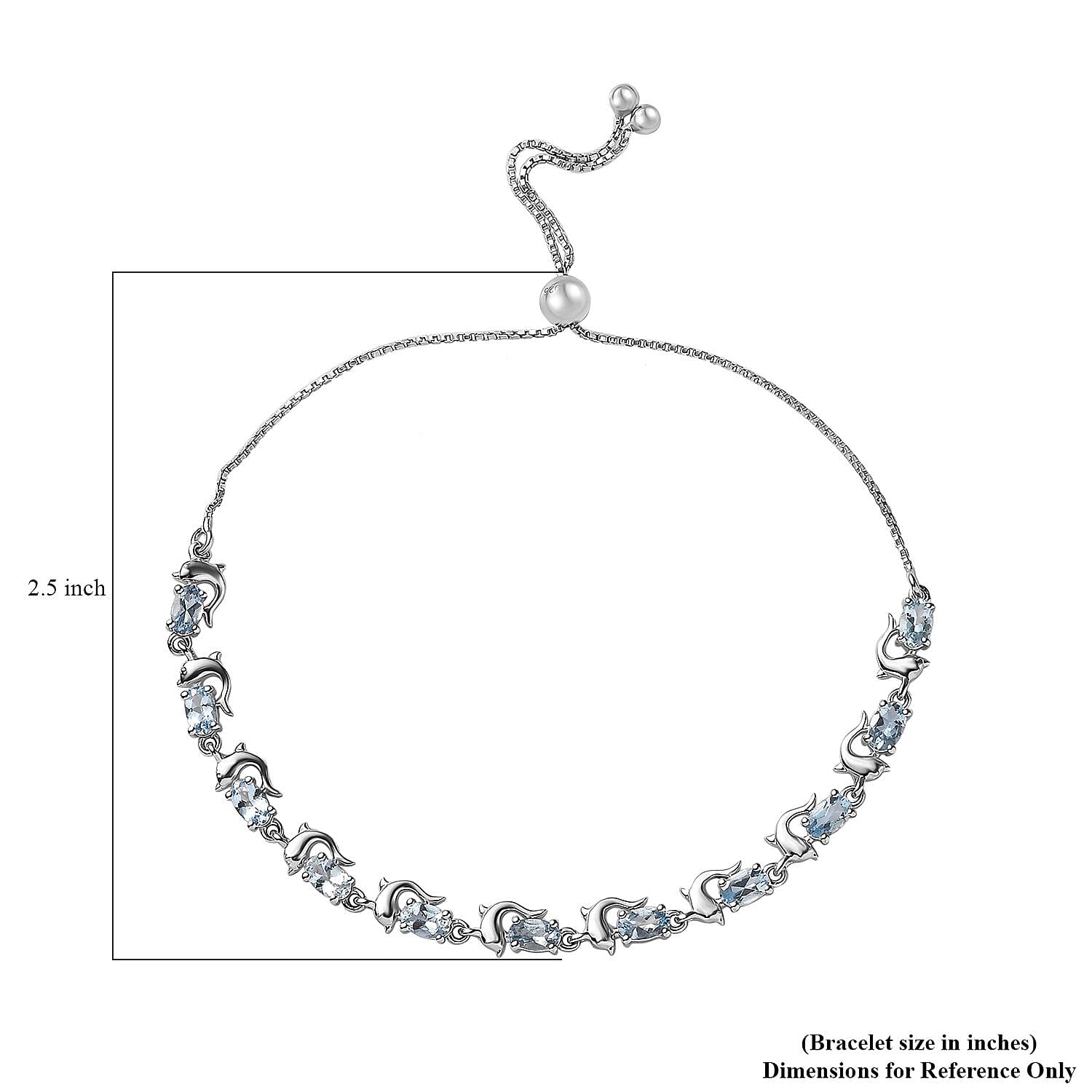 Santa Maria Aquamarine Dolphin Bolo Bracelet in Platinum Over Sterling Silver 2.15 ctw
