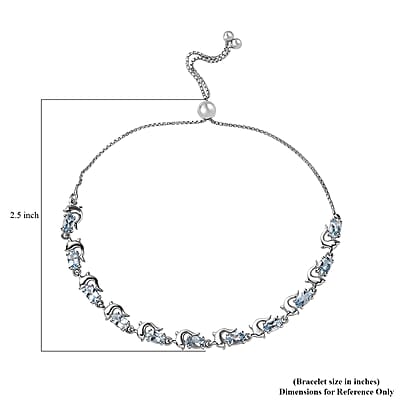 Santa Maria Aquamarine Dolphin Bolo Bracelet in Platinum Over Sterling Silver 2.15 ctw