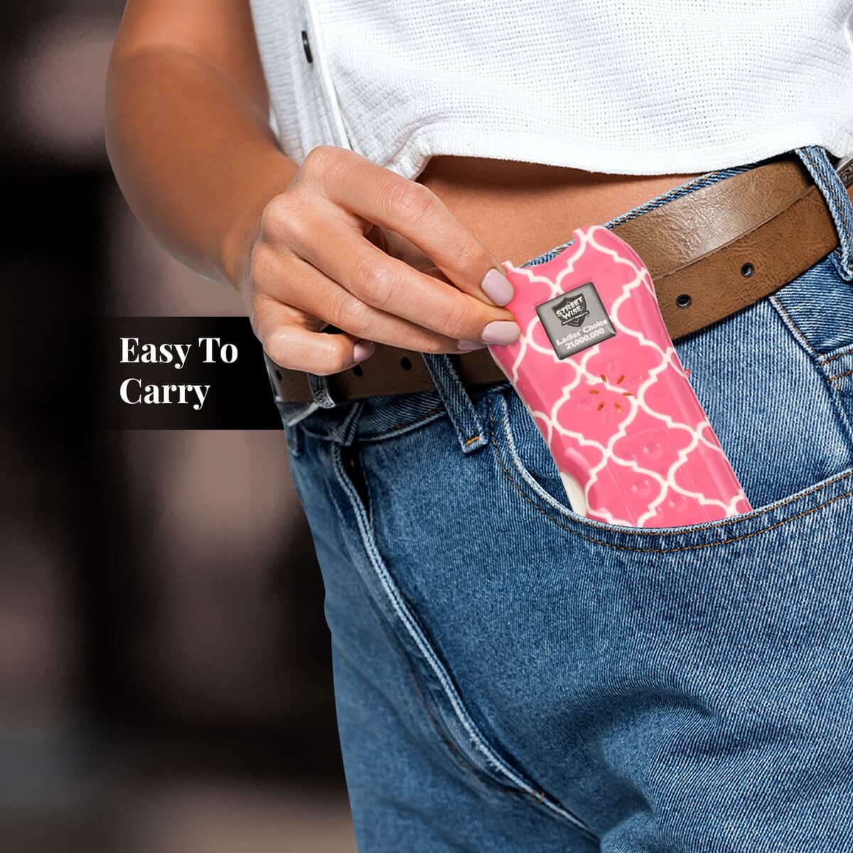Streetwise Pink and White Quatrefoil Pattern Stun Gun with Flash Light, Alarm and Carry Case (5x1.5) image number 5