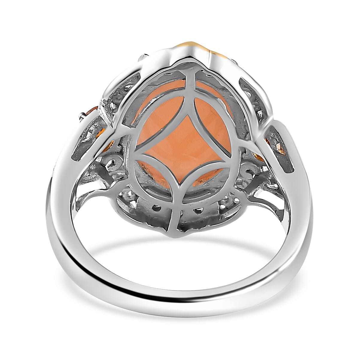 Peach Moonstone and Multi Gemstone Ring in Vermeil YG and Platinum Over Sterling Silver (Size 10.0) 7.15 ctw