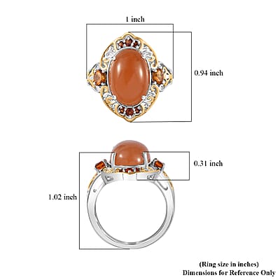 Peach Moonstone and Multi Gemstone Ring in Vermeil YG and Platinum Over Sterling Silver (Size 10.0) 7.15 ctw