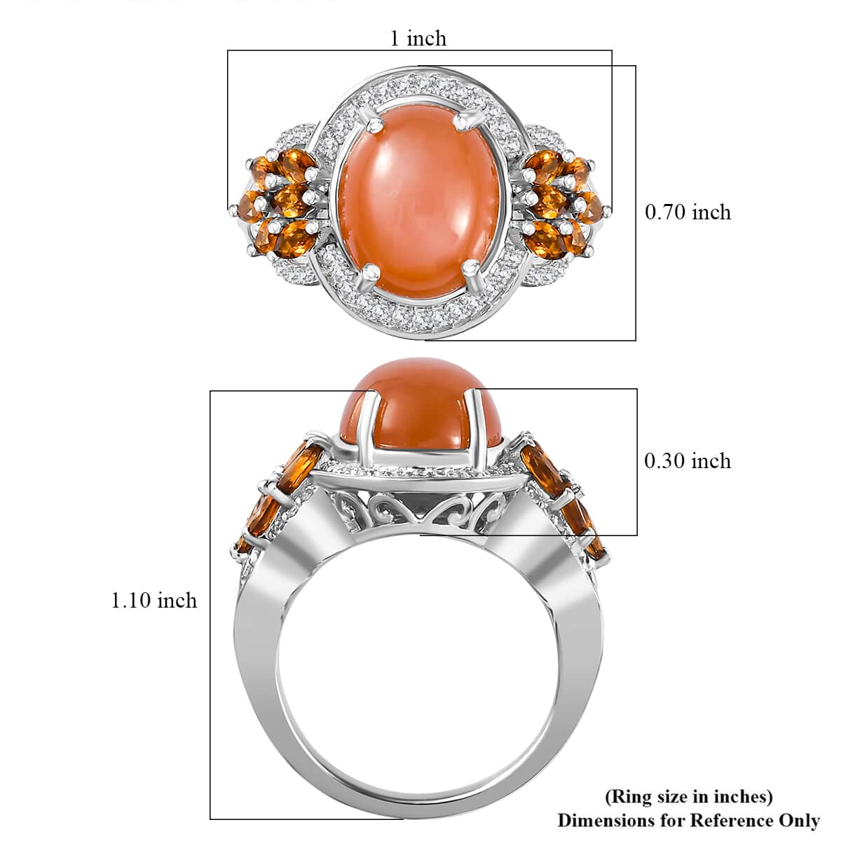 Peach Moonstone and Multi Gemstone Ring in Platinum Over Sterling Silver (Size 10.0) 5.10 ctw image number 5