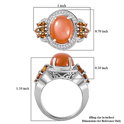 Peach Moonstone and Multi Gemstone Ring in Platinum Over Sterling Silver (Size 10.0) 5.10 ctw