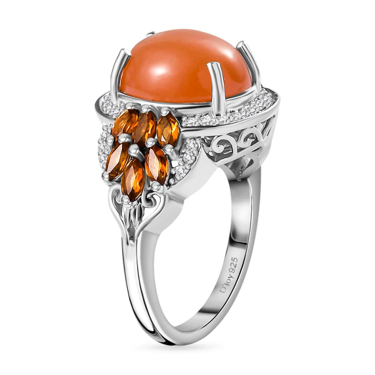 Peach Moonstone and Multi Gemstone Ring in Platinum Over Sterling Silver (Size 6.0) 5.10 ctw image number 3