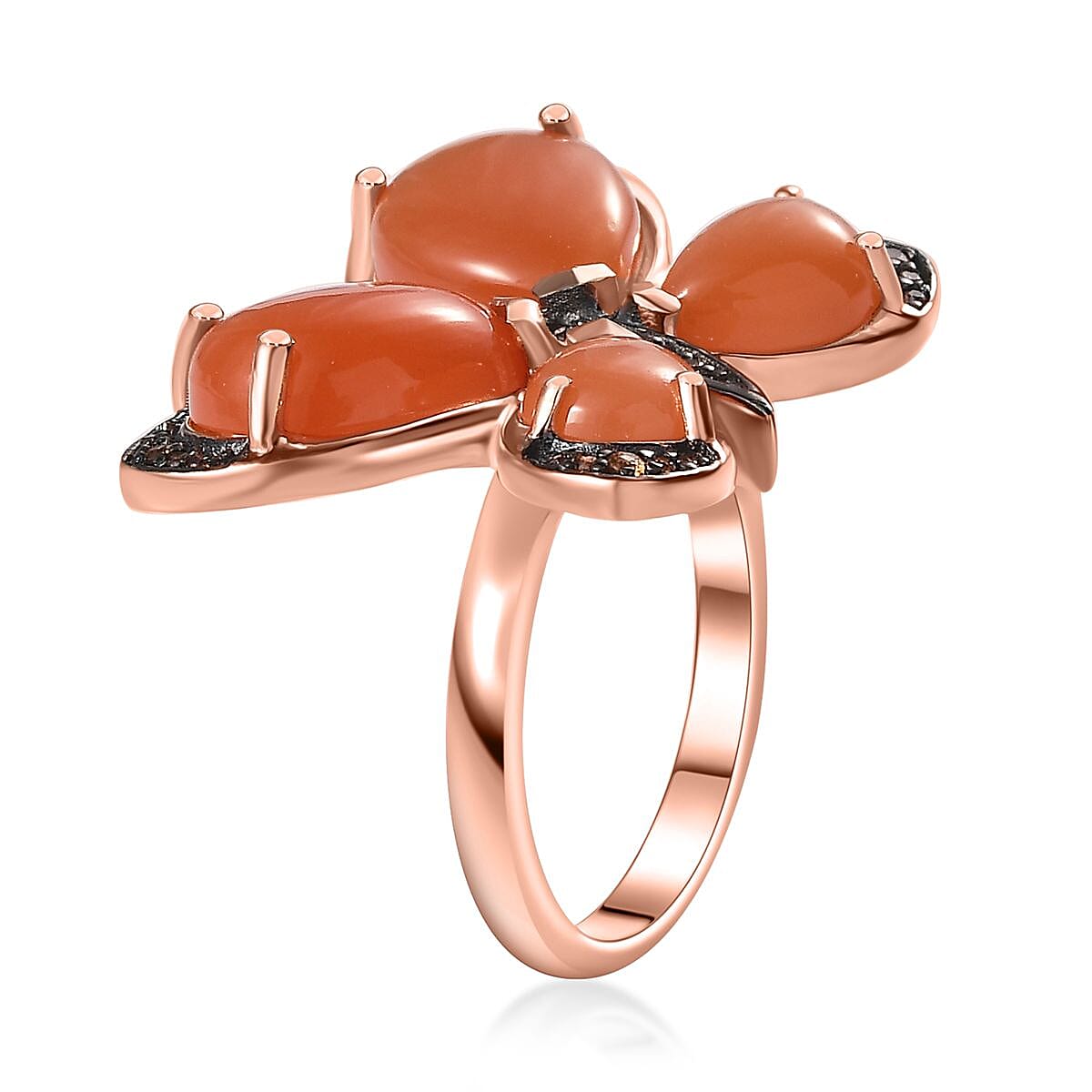 D'Joy Peach Moonstone and Brown Zircon 9.10 ctw Butterfly Ring in Vermeil Rose Gold Over Sterling Silver (Size 10.0)