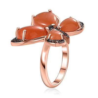 D'Joy Peach Moonstone and Brown Zircon 9.10 ctw Butterfly Ring in Vermeil Rose Gold Over Sterling Silver (Size 10.0)