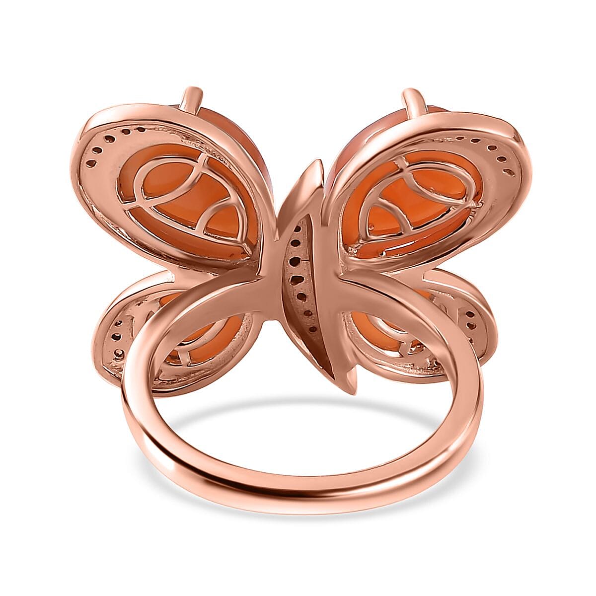 D'Joy Peach Moonstone and Brown Zircon 9.10 ctw Butterfly Ring in Vermeil Rose Gold Over Sterling Silver (Size 10.0)