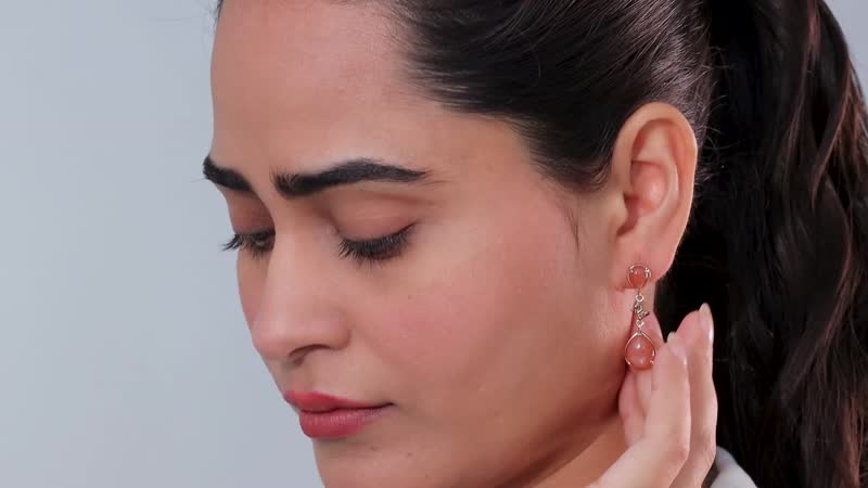 Peach Moonstone and Brown Zircon Butterfly Earrings in Vermeil Rose Gold Over Sterling Silver 9.10 ctw