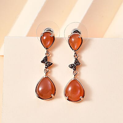 Peach Moonstone and Brown Zircon Butterfly Earrings in Vermeil Rose Gold Over Sterling Silver 9.10 ctw