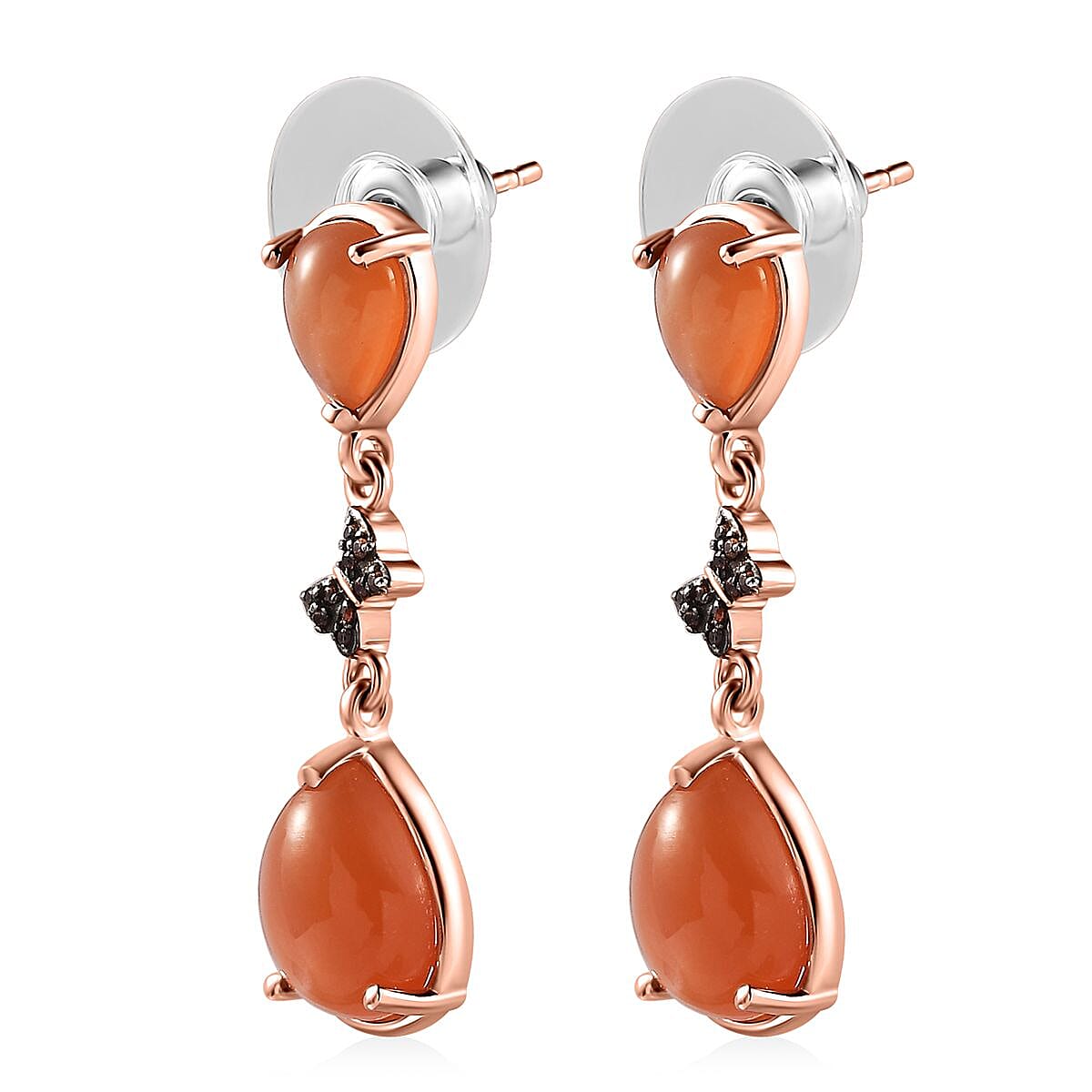 Peach Moonstone and Brown Zircon Butterfly Earrings in Vermeil Rose Gold Over Sterling Silver 9.10 ctw