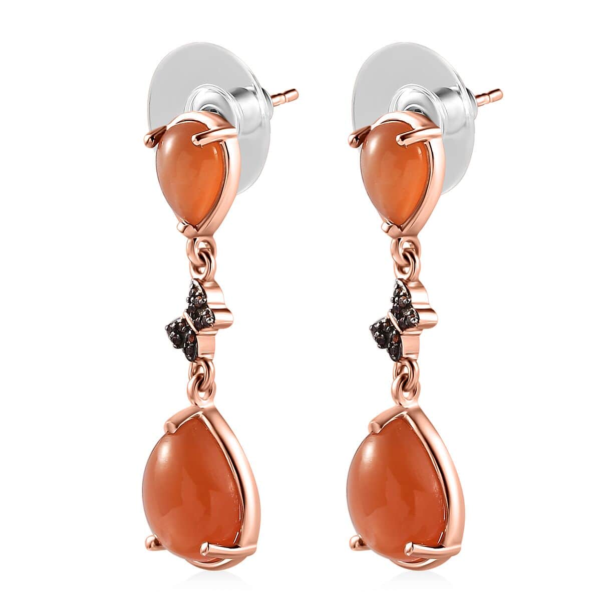 Peach Moonstone and Brown Zircon Butterfly Earrings in Vermeil Rose Gold Over Sterling Silver 9.10 ctw image number 3