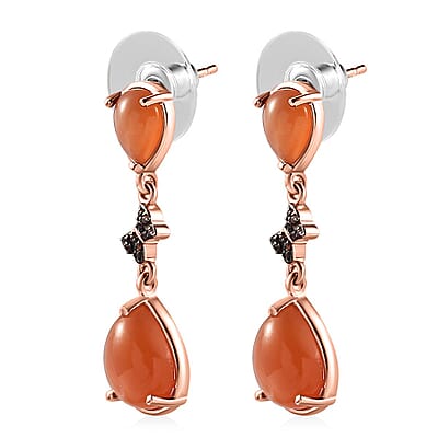 Peach Moonstone and Brown Zircon Butterfly Earrings in Vermeil Rose Gold Over Sterling Silver 9.10 ctw