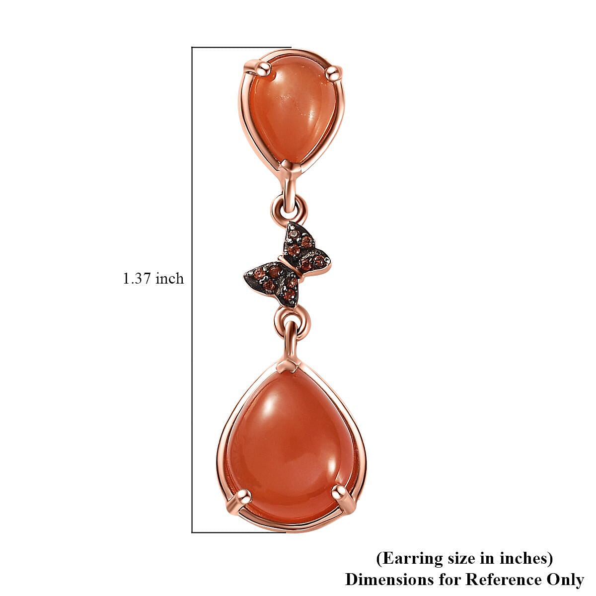 Peach Moonstone and Brown Zircon Butterfly Earrings in Vermeil Rose Gold Over Sterling Silver 9.10 ctw
