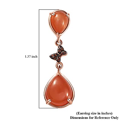 Peach Moonstone and Brown Zircon Butterfly Earrings in Vermeil Rose Gold Over Sterling Silver 9.10 ctw