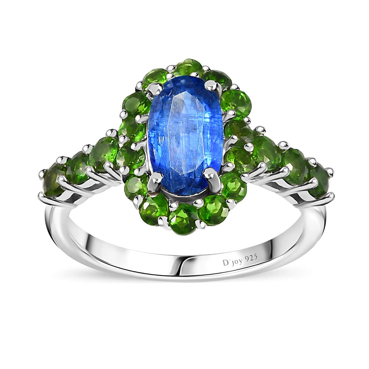 Kashmir Kyanite and Chrome Diopside Halo Ring in Platinum Over Sterling Silver (Size 10.0) 2.60 ctw image number 0