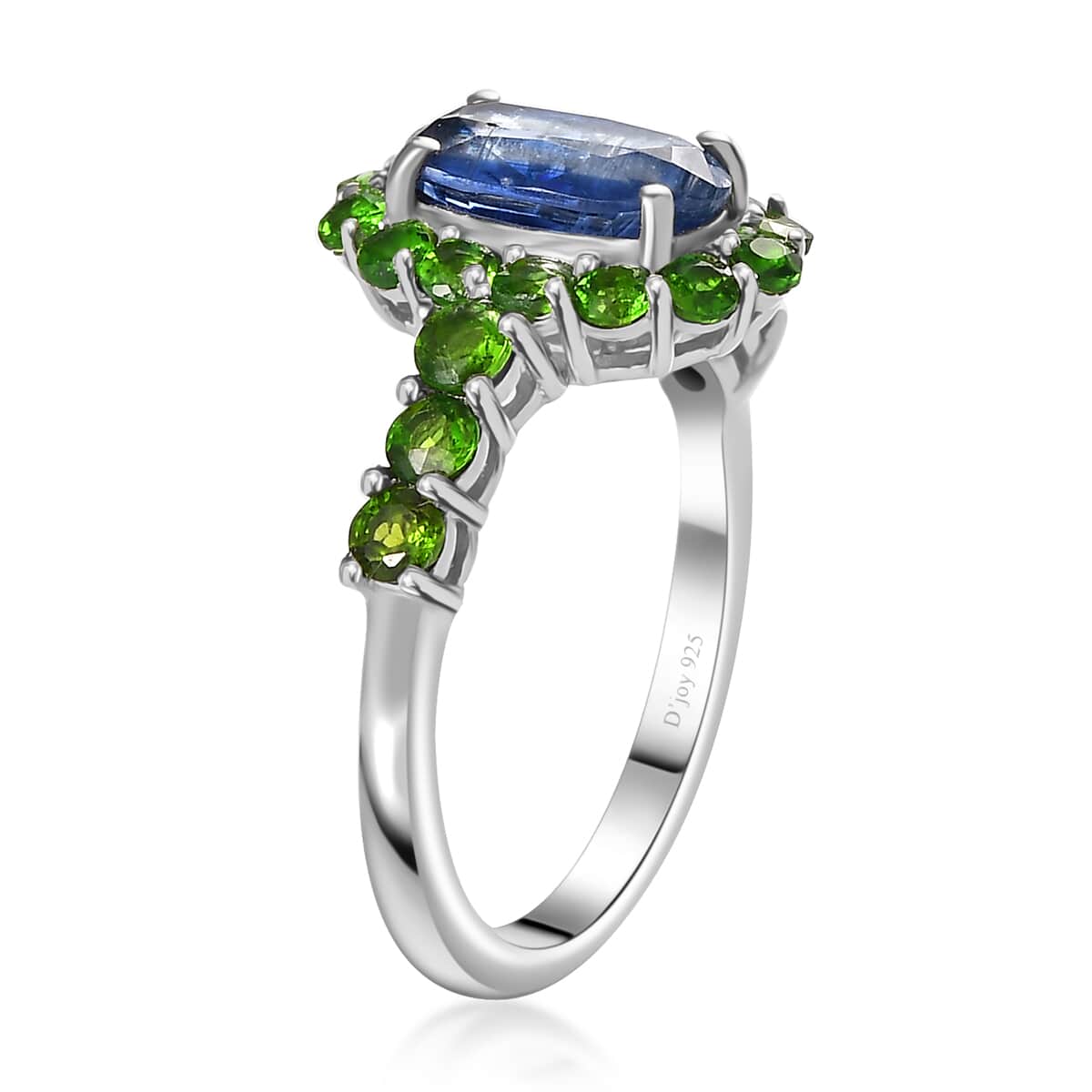 Kashmir Kyanite and Chrome Diopside Halo Ring in Platinum Over Sterling Silver (Size 10.0) 2.60 ctw image number 3