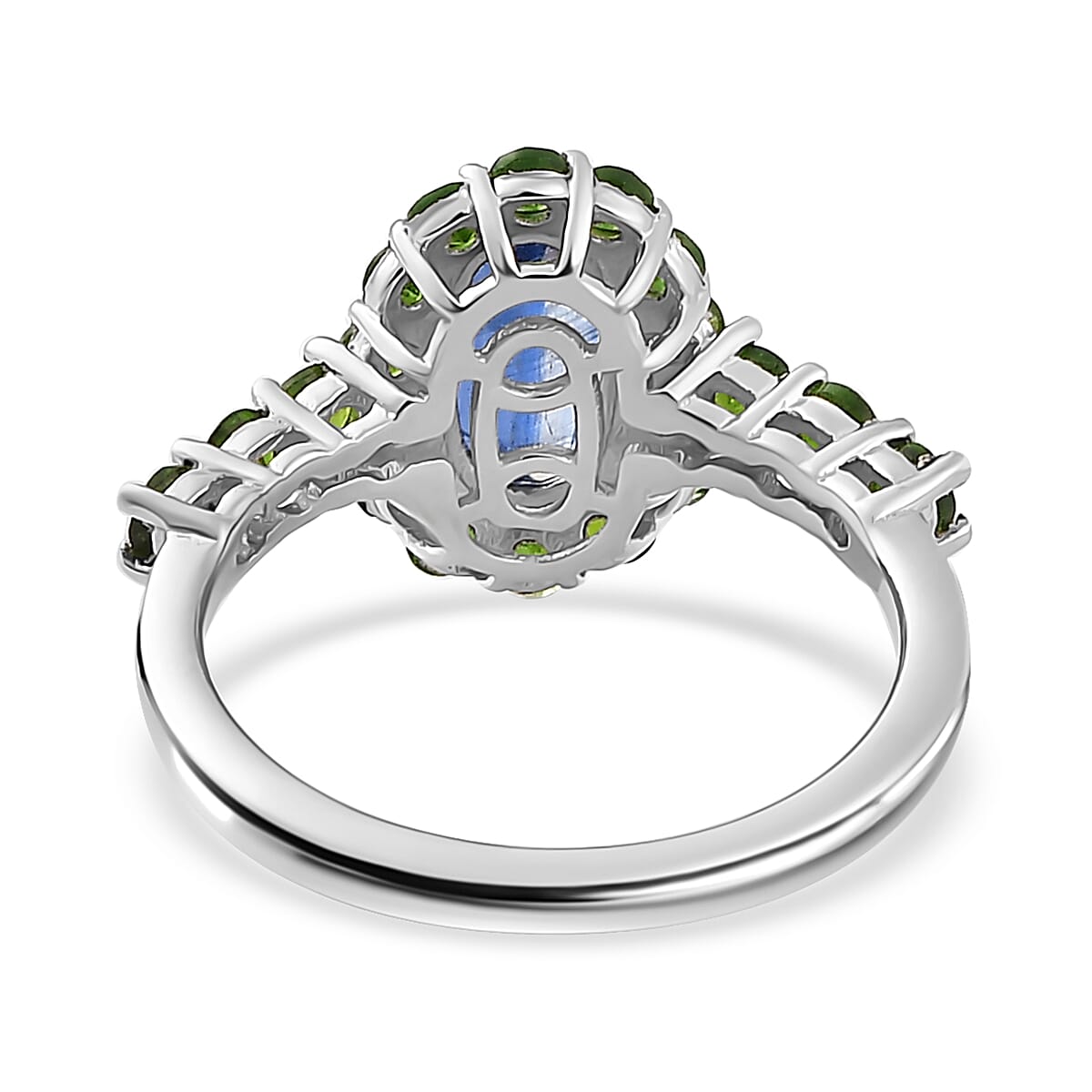 Kashmir Kyanite and Chrome Diopside Halo Ring in Platinum Over Sterling Silver (Size 10.0) 2.60 ctw
