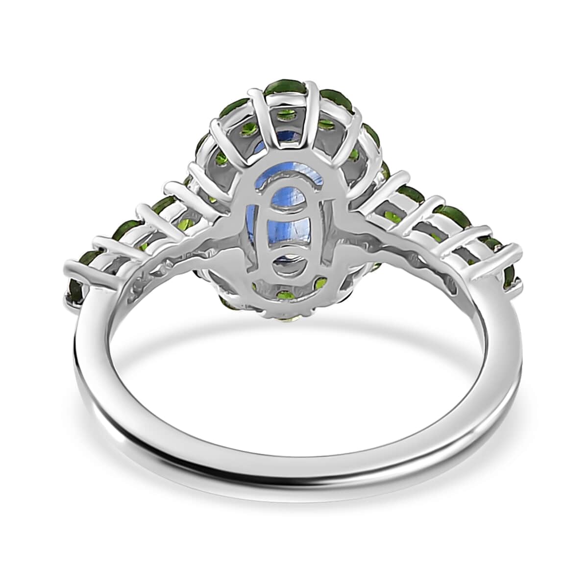 Kashmir Kyanite and Chrome Diopside Halo Ring in Platinum Over Sterling Silver (Size 10.0) 2.60 ctw image number 4