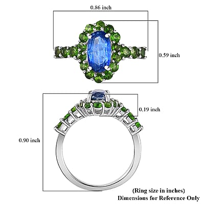 Kashmir Kyanite and Chrome Diopside Halo Ring in Platinum Over Sterling Silver (Size 10.0) 2.60 ctw