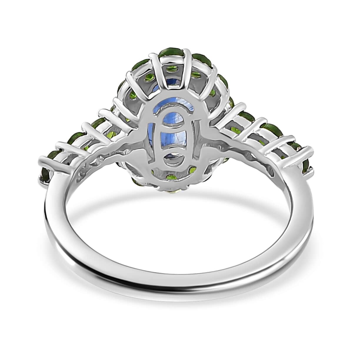 Kashmir Kyanite and Chrome Diopside Halo Ring in Platinum Over Sterling Silver (Size 6.0) 2.60 ctw image number 4