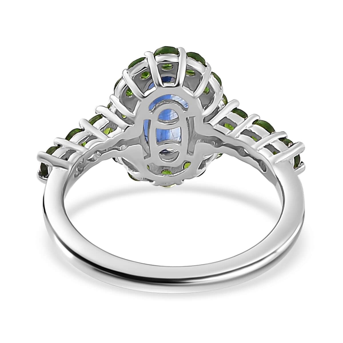 Kashmir Kyanite and Chrome Diopside Halo Ring in Platinum Over Sterling Silver (Size 7.0) 2.60 ctw image number 4