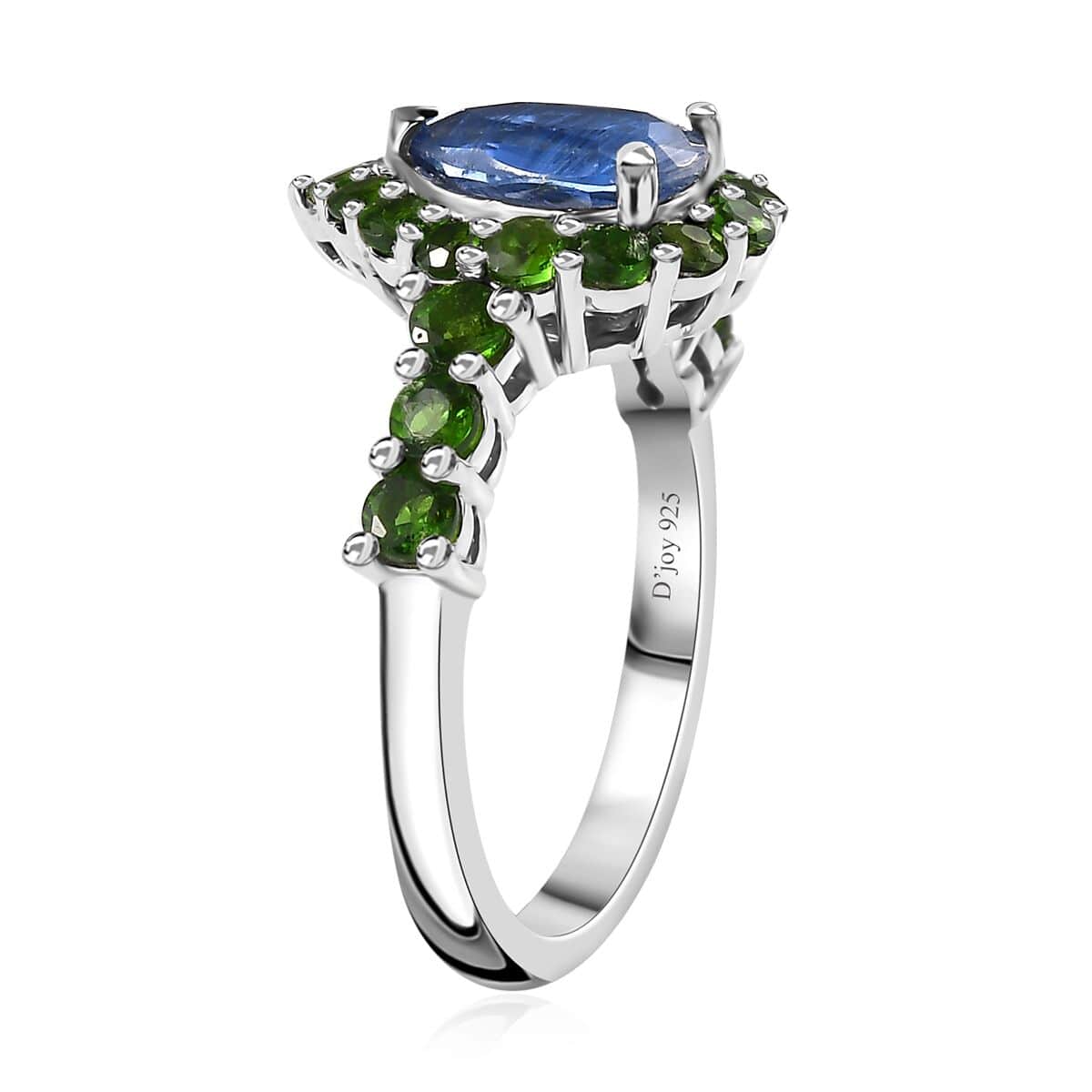 Kashmir Kyanite and Chrome Diopside Halo Ring in Platinum Over Sterling Silver (Size 10.0) 2.50 ctw image number 3