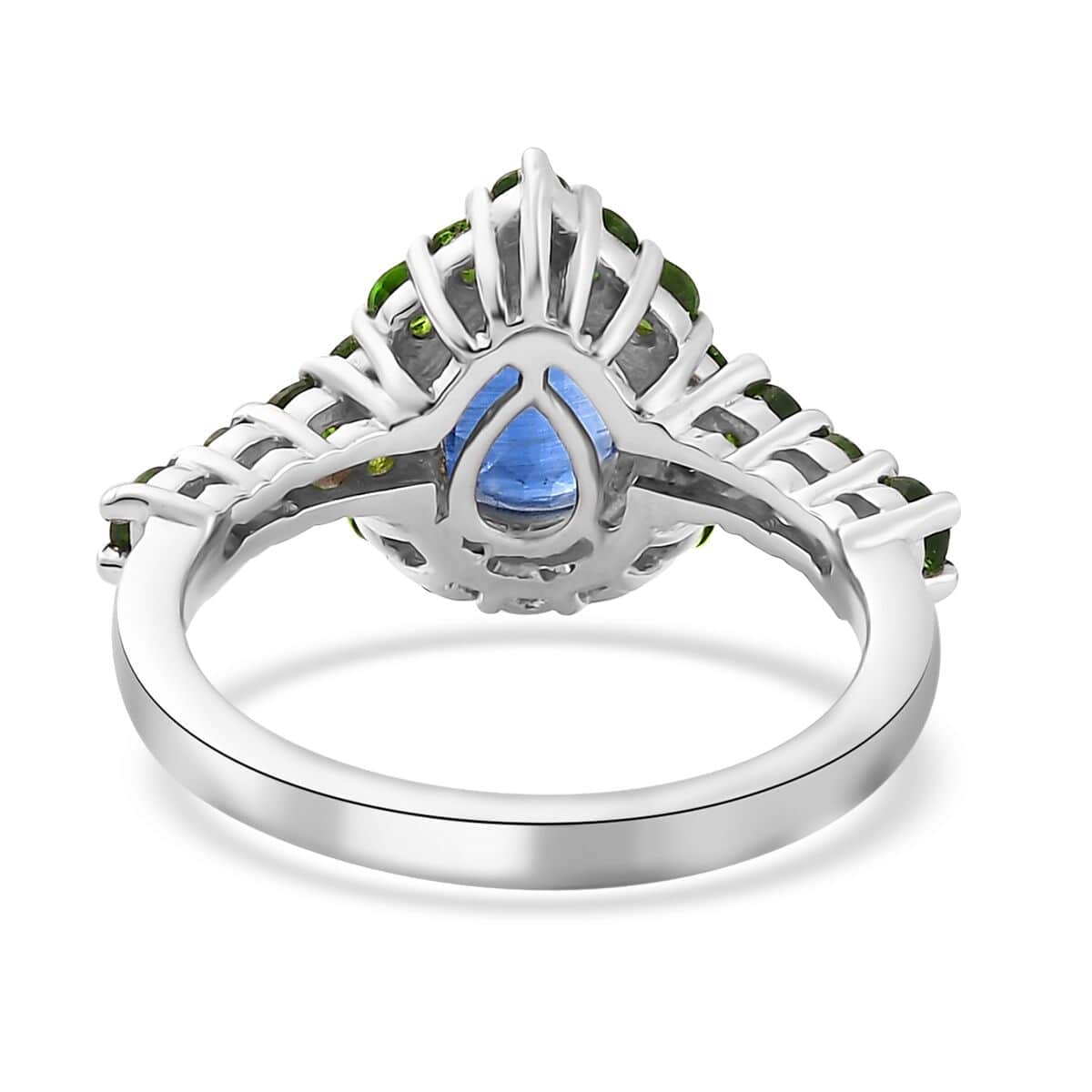 Kashmir Kyanite and Chrome Diopside Halo Ring in Platinum Over Sterling Silver (Size 10.0) 2.50 ctw image number 4