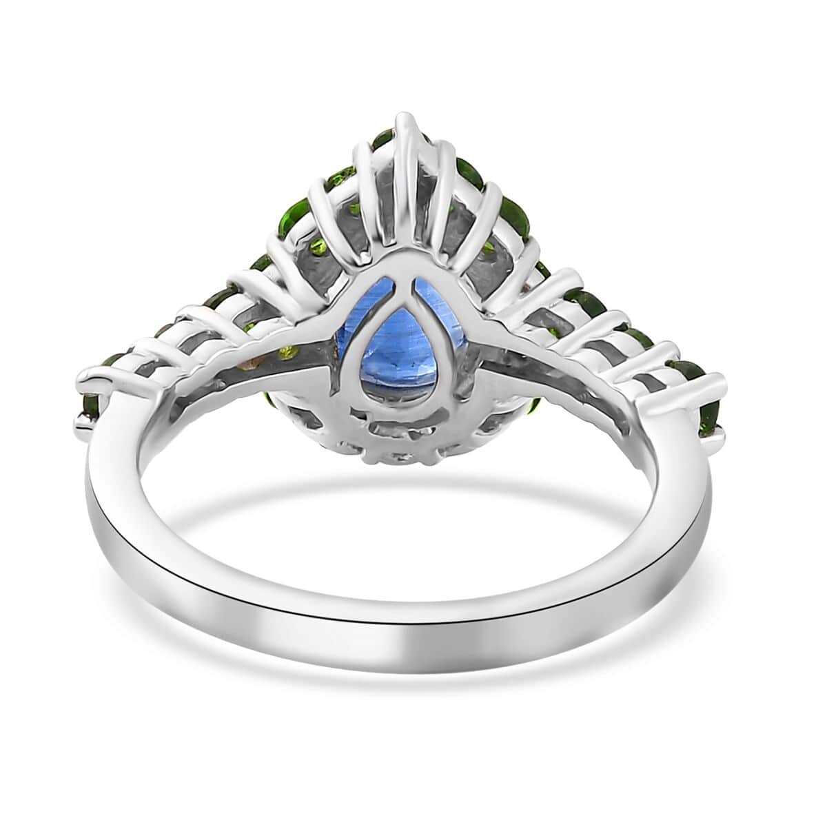 Kashmir Kyanite and Chrome Diopside Halo Ring in Platinum Over Sterling Silver (Size 7.0) 2.50 ctw image number 4
