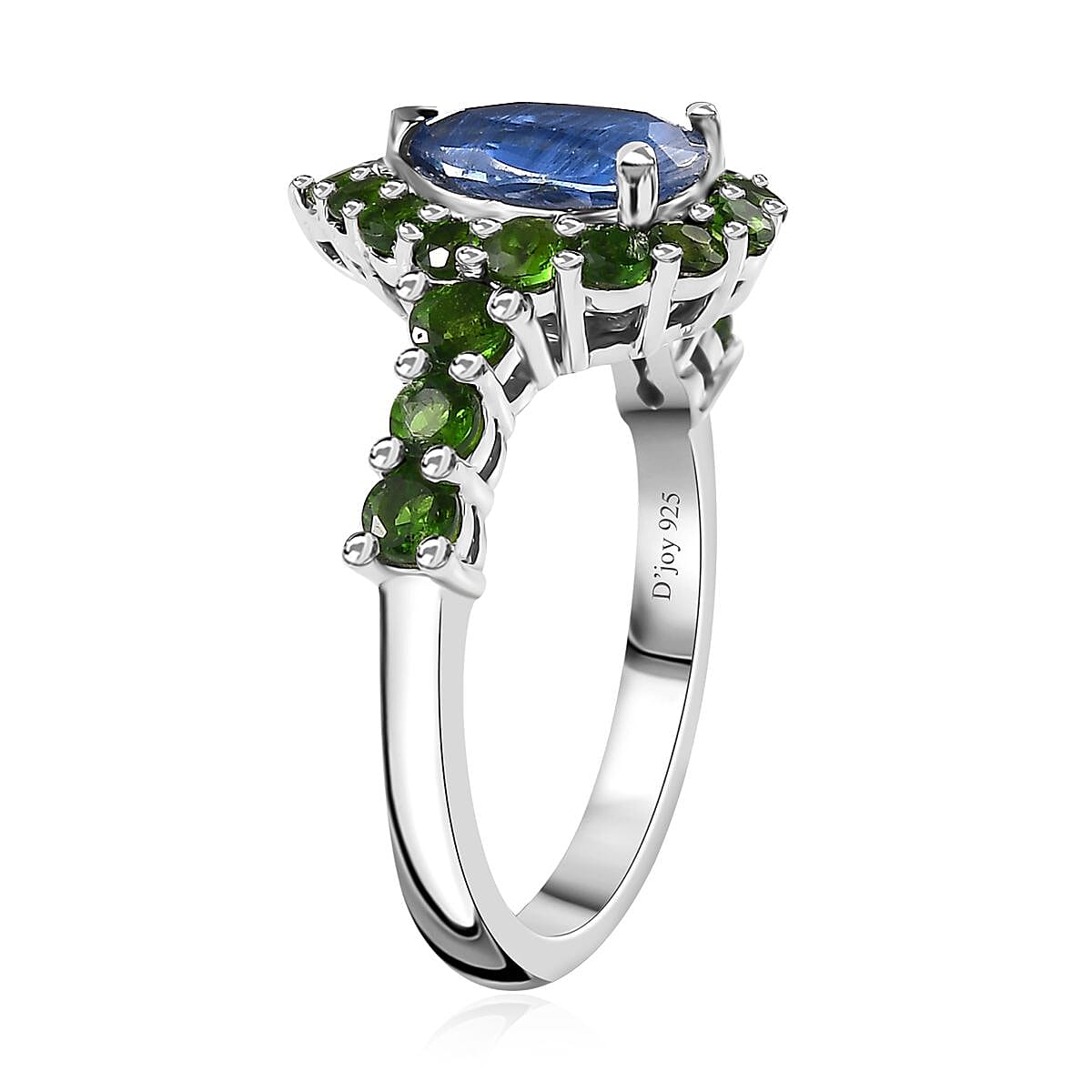 Kashmir Kyanite and Chrome Diopside Halo Ring in Platinum Over Sterling Silver (Size 8.0) 2.50 ctw image number 3
