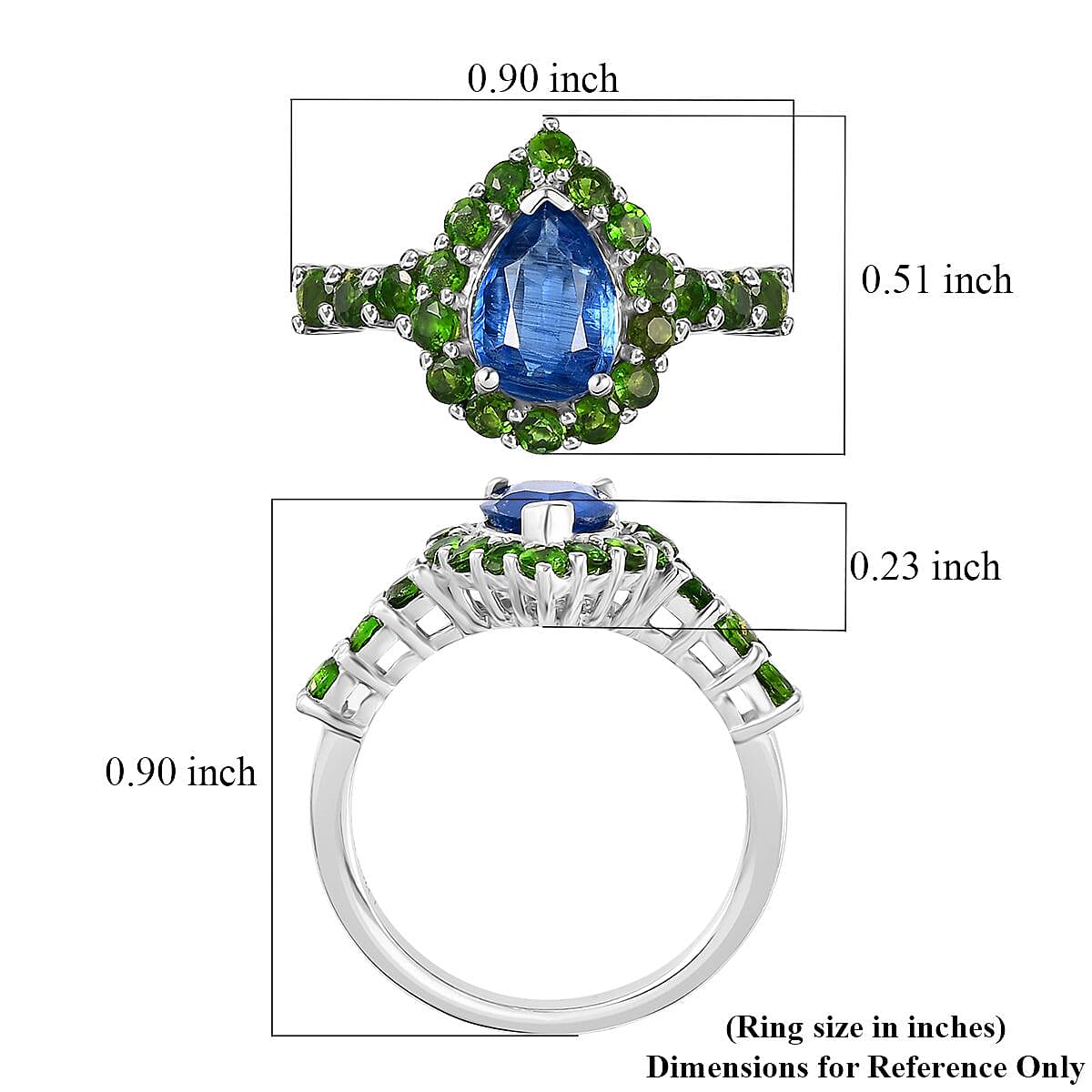 Kashmir Kyanite and Chrome Diopside Halo Ring in Platinum Over Sterling Silver (Size 8.0) 2.50 ctw image number 5