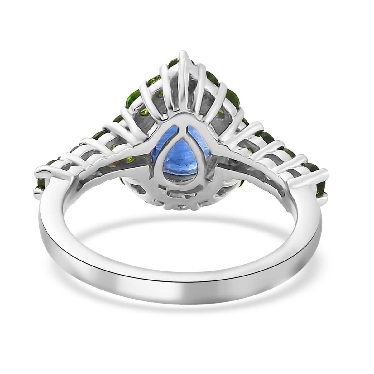 Kashmir Kyanite and Chrome Diopside Halo Ring in Platinum Over Sterling Silver (Size 9.0) 2.50 ctw image number 4