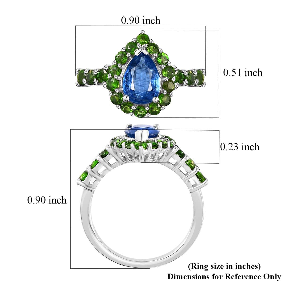 Kashmir Kyanite and Chrome Diopside Halo Ring in Platinum Over Sterling Silver (Size 9.0) 2.50 ctw image number 5