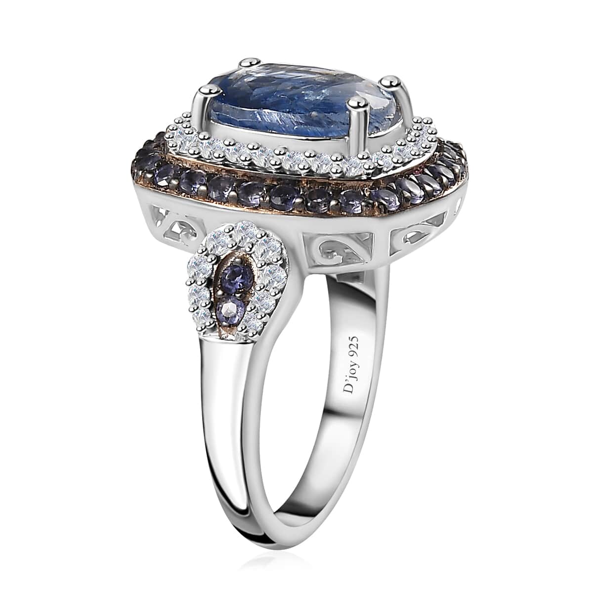 Kashmir Kyanite and Multi Gemstone Double Halo Ring in Platinum Over Sterling Silver (Size 10.0) 4.30 ctw image number 3