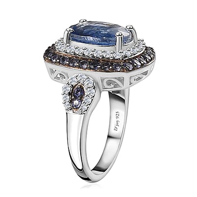 Kashmir Kyanite and Multi Gemstone Double Halo Ring in Platinum Over Sterling Silver (Size 10.0) 4.30 ctw