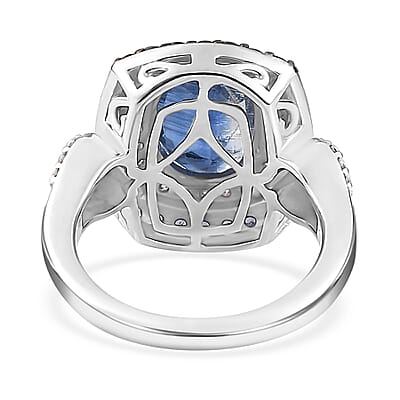 Kashmir Kyanite and Multi Gemstone Double Halo Ring in Platinum Over Sterling Silver (Size 10.0) 4.30 ctw