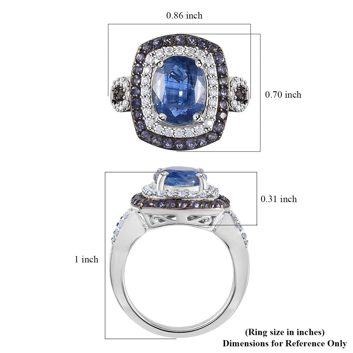 Kashmir Kyanite and Multi Gemstone Double Halo Ring in Platinum Over Sterling Silver (Size 6.0) 4.30 ctw image number 5