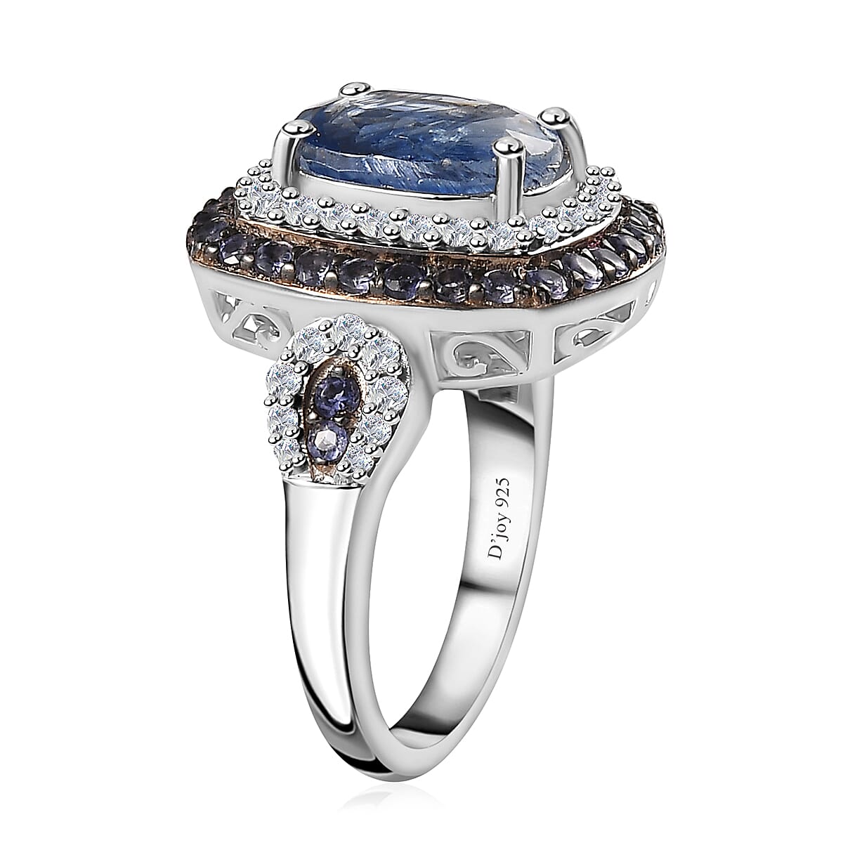 Kashmir Kyanite and Multi Gemstone Double Halo Ring in Platinum Over Sterling Silver (Size 9.0) 4.30 ctw image number 3