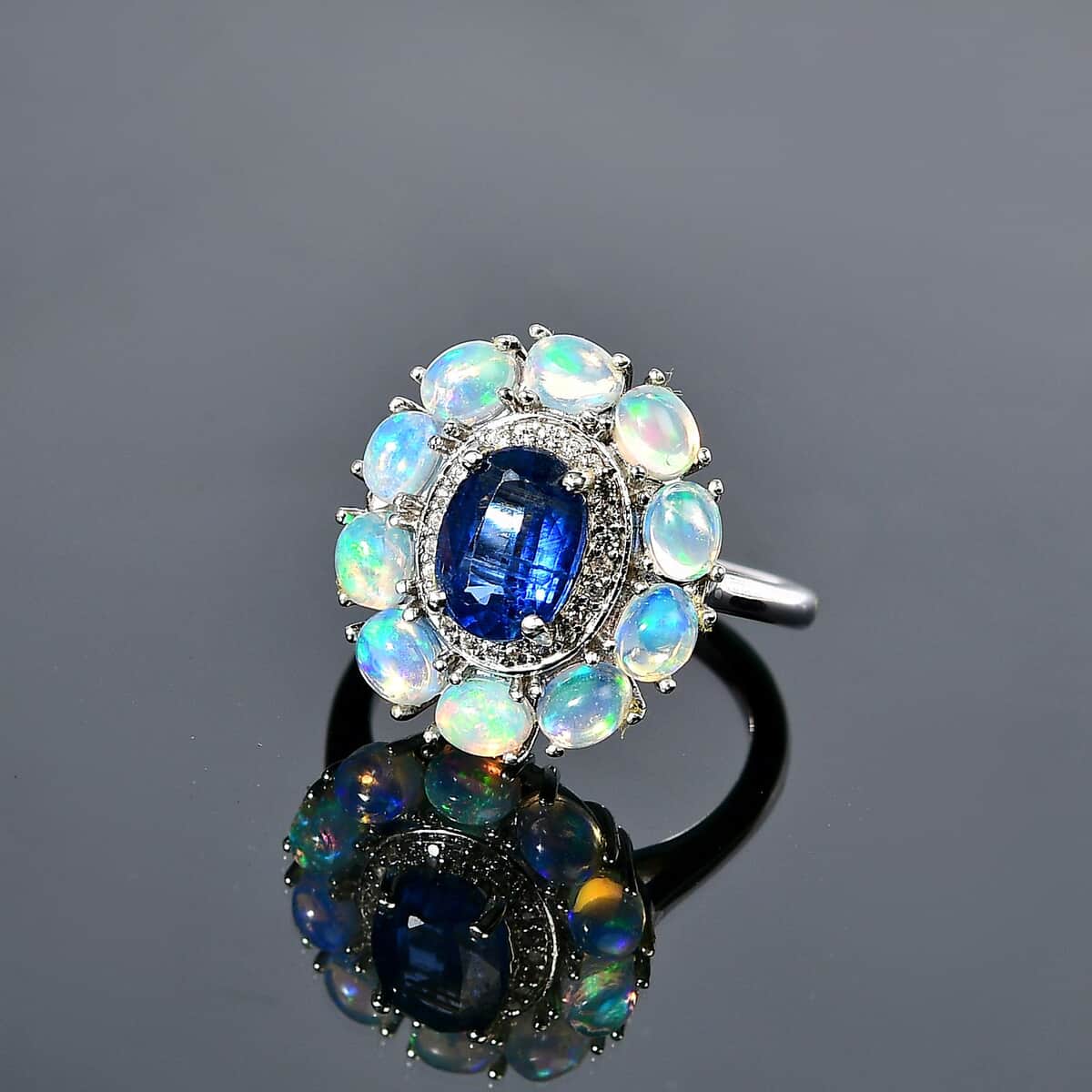 Kashmir Kyanite and Multi Gemstone Double Halo Ring in Platinum Over Sterling Silver (Size 10.0) 2.75 ctw image number 2